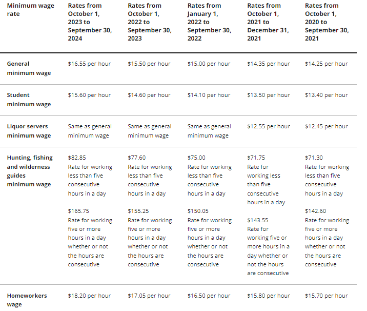 Ontario Minimum Wage 2024 What is the Minimum Salary Per Hour Last 30