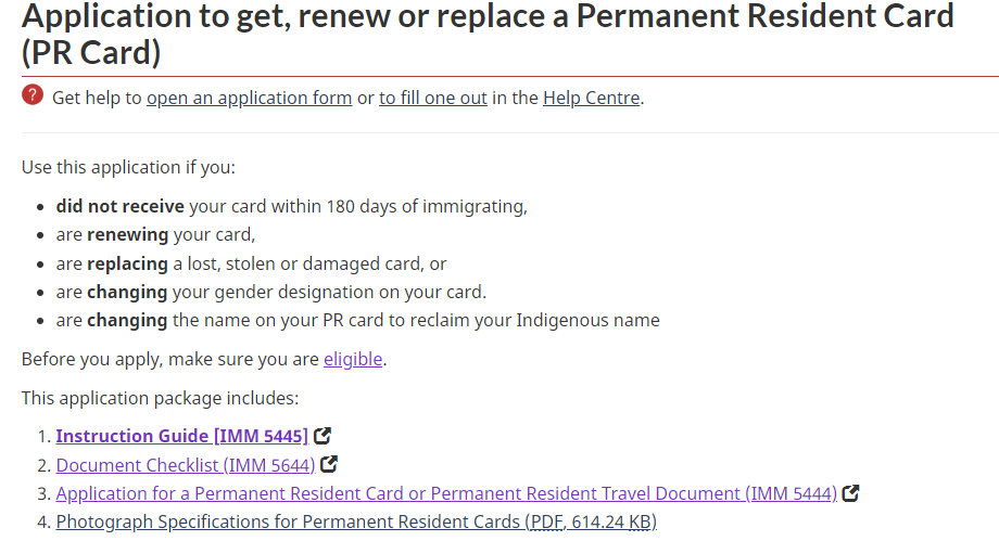 PR Card Renewal Application