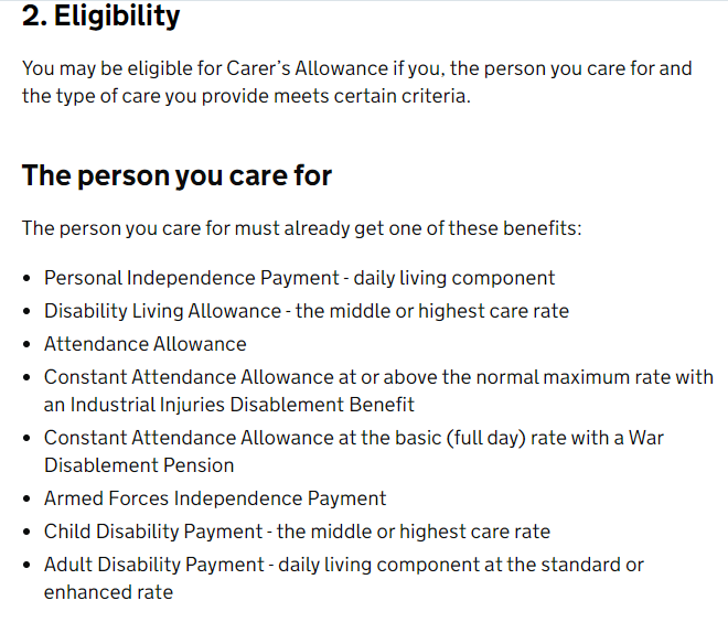 Carers Allowance Eligibility